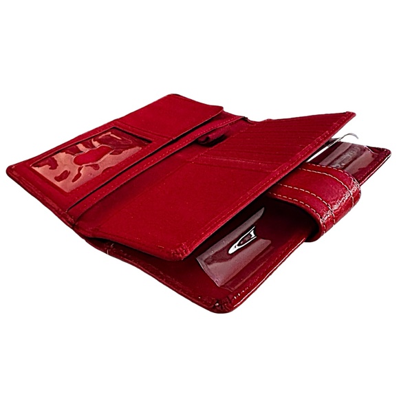 FOSSIL Vintage Red Leather Wallet 6.5”x 3.5” Striped - Picture 7 of 8